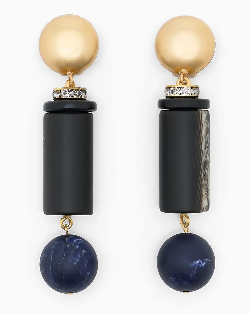 Giorgio Armani Hängeohrringe aus Messing mit marmorierter Kugel und Glas Blau