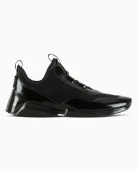 Giorgio Armani Sneakers Aus Glänzendem Kalbsleder und Nylon Schwarz