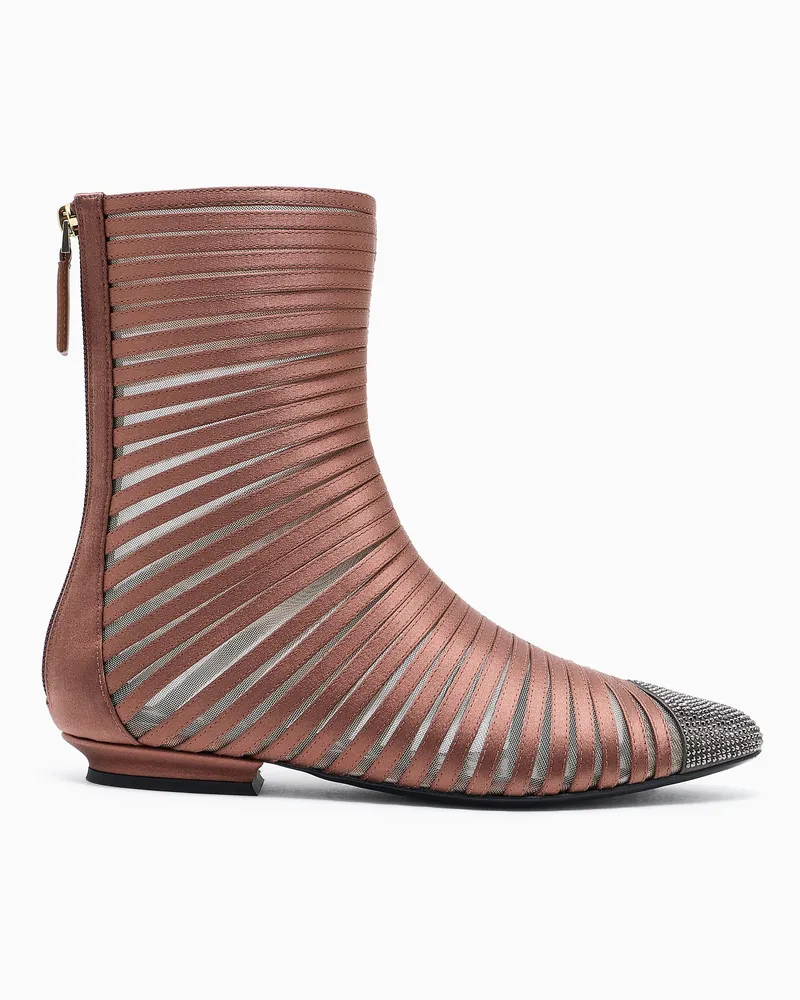Giorgio Armani Stiefeletten aus Satin und Strass Silber