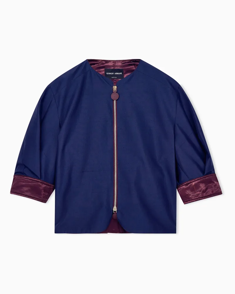 Giorgio Armani Jacke aus Seidenshantung mit Reißverschluss und Tunnelzug Blau