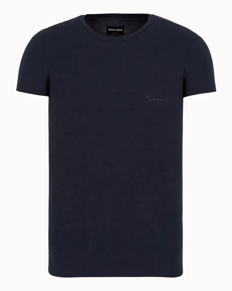 Giorgio Armani Loungewear-T-Shirt aus Stretchjersey Blau