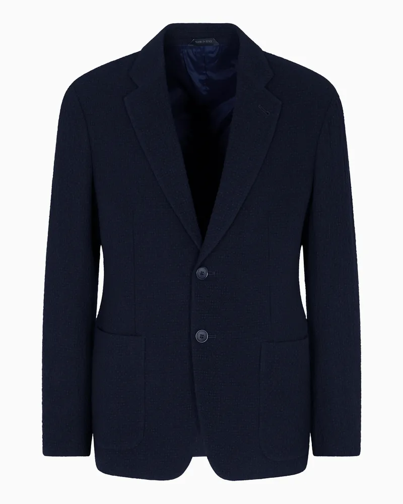 Giorgio Armani Einreihiges Sakko aus elastischer Seersucker-Wolle Blau