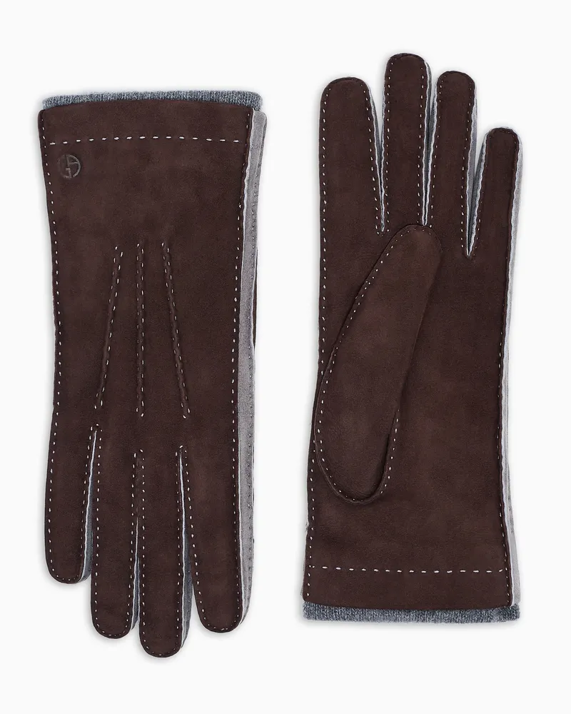 Giorgio Armani Handschuhe aus zweifarbigem Lamm-Veloursleder Braun