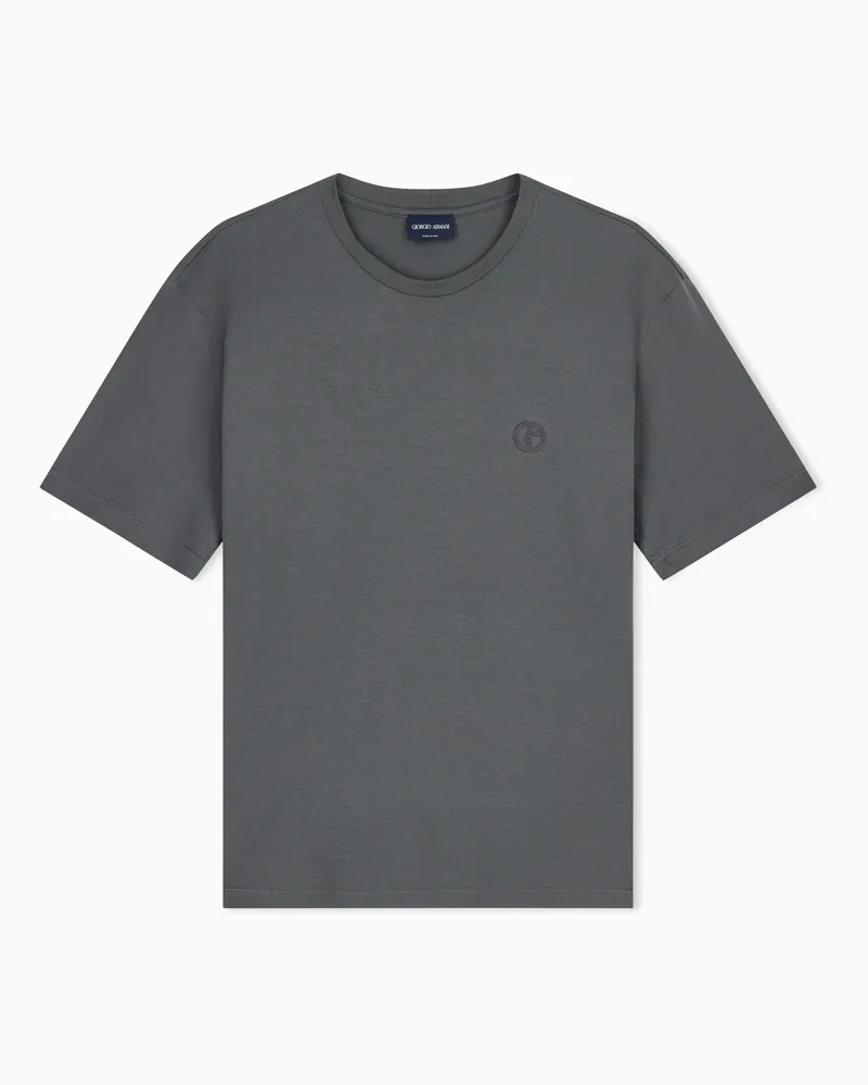 Giorgio Armani Regular Fit T-Shirt aus Baumwolljersey mit Logostickerei Grau