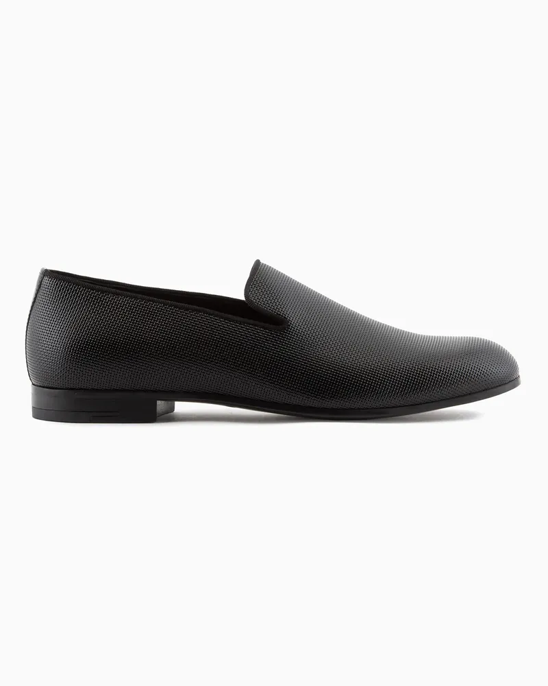 Giorgio Armani Loafer aus Lackleder mit Flechtmuster Schwarz