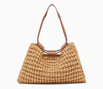 Mittelgroße Shoppingtasche aus Viskose-Raffia und Glattleder