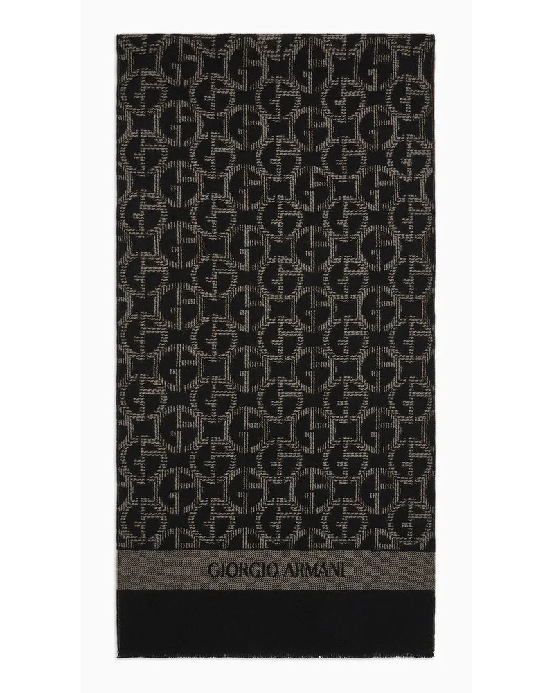 Giorgio Armani Schal Aus Wolle mit Monogramm In Jacquard-stoff-verarbeitung Braun