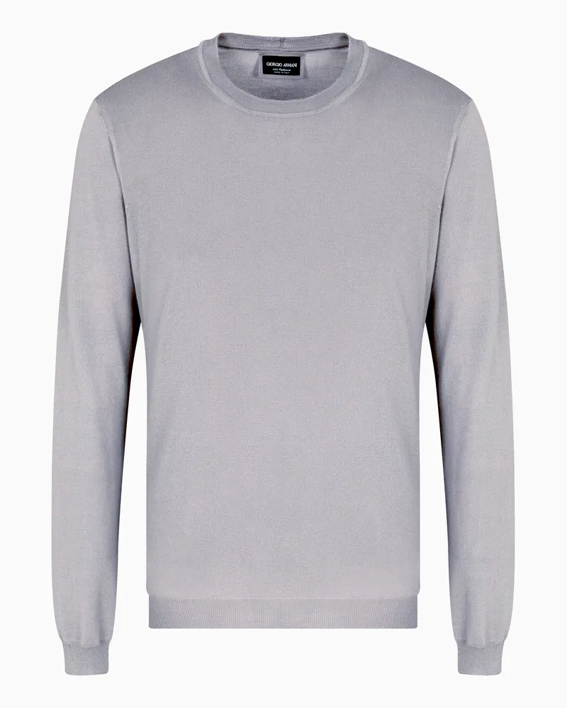 Giorgio Armani Pullover mit Rundhalsausschnitt und langen Ärmeln aus Seide und Baumwolle Beige
