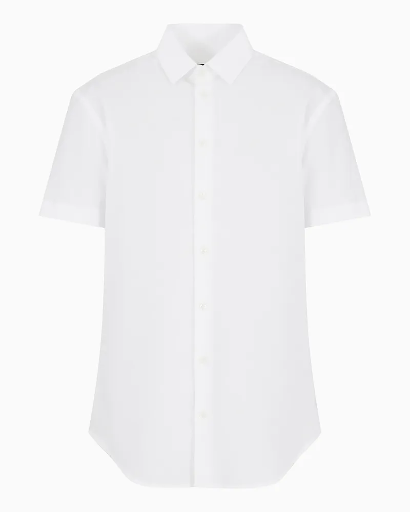 Giorgio Armani Kurzärmliges Hemd in Regular Fit aus Seersucker-Baumwolle Weiß