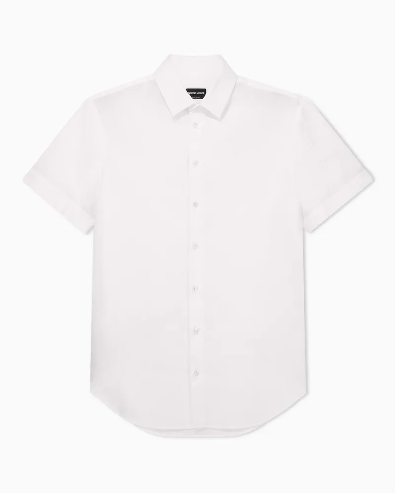 Giorgio Armani Kurzärmliges Hemd in Regular Fit aus Seersucker-Baumwolle Weiß
