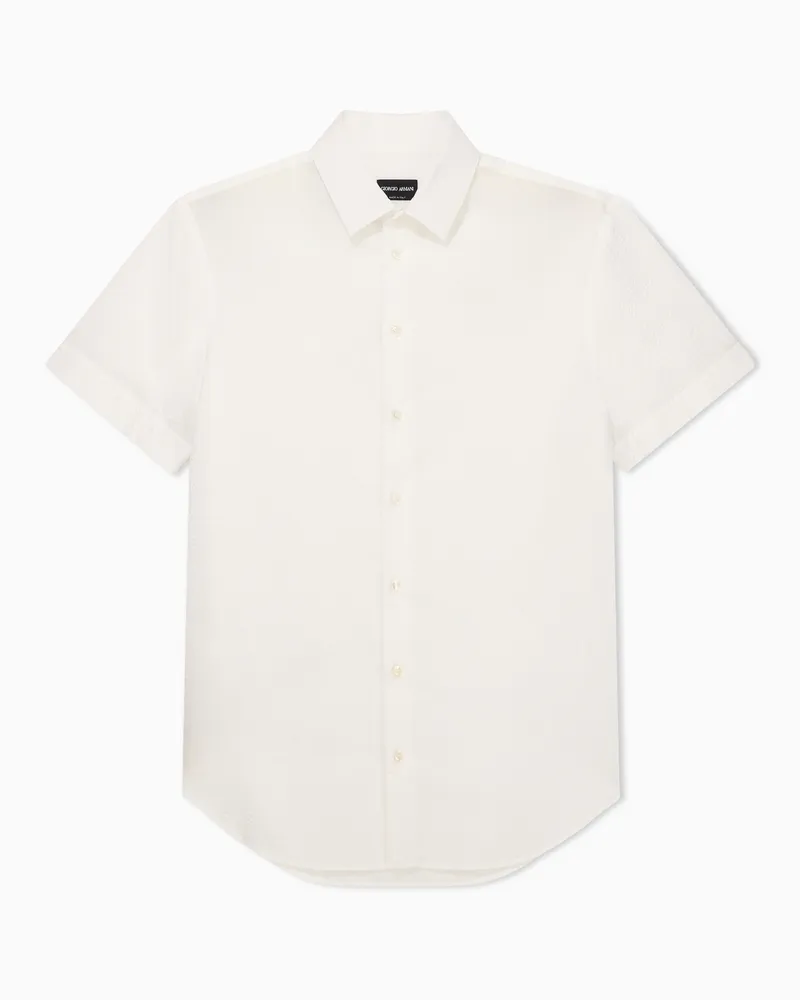 Giorgio Armani Kurzärmliges Hemd in Regular Fit aus Seersucker-Baumwolle Weiß