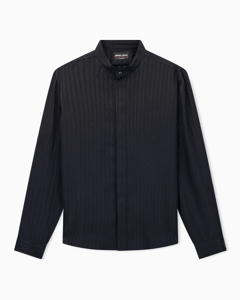 Giorgio Armani Hemd Giorgio's aus Seide mit Nadelstreifen und Stehkragen Schwarz