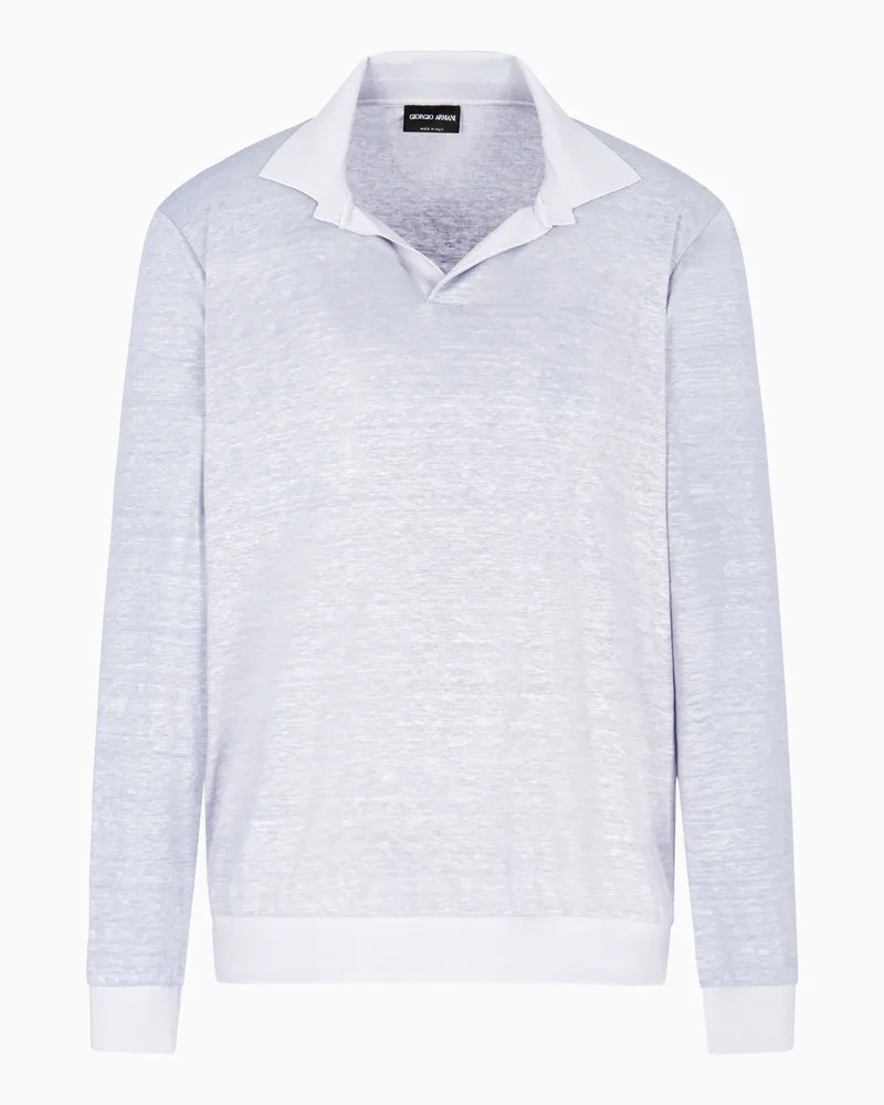 Giorgio Armani Poloshirt mit langen Ärmeln aus Leinen-Jersey Grau
