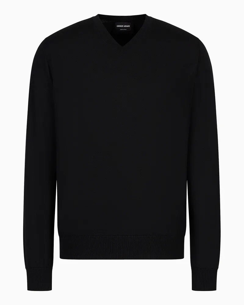 Giorgio Armani Pullover mit Rundhalsausschnitt aus reiner Schurwolle Schwarz