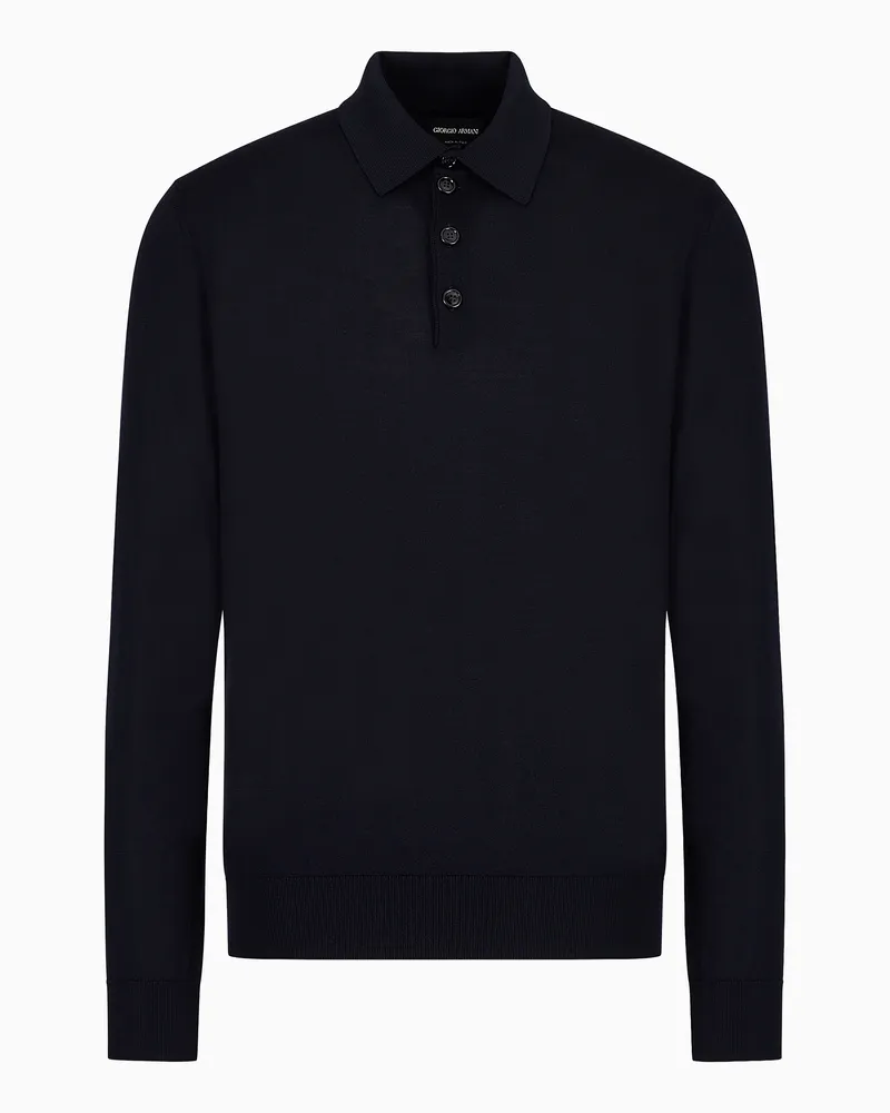 Giorgio Armani Poloshirt mit langen Ärmeln aus Schurwolle Marineblau