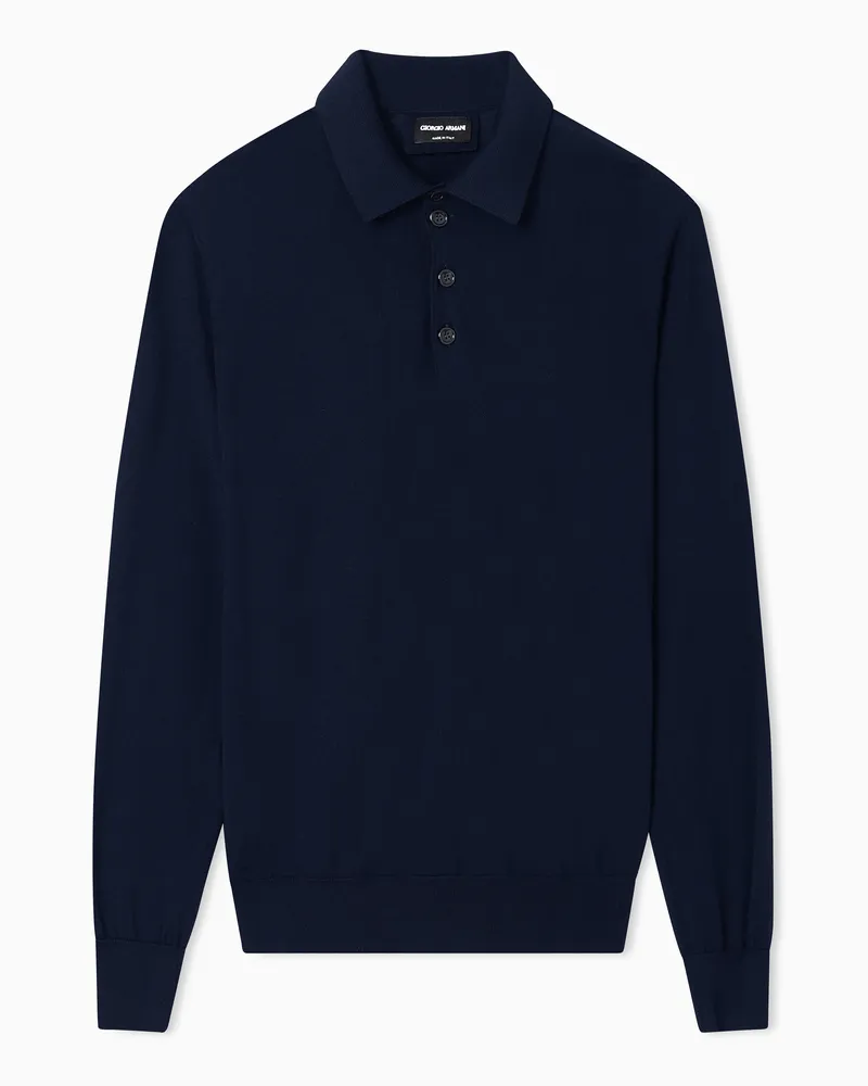 Giorgio Armani Poloshirt mit langen Ärmeln aus Schurwolle Marineblau