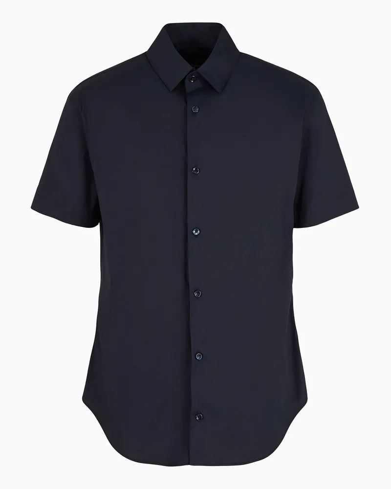 Giorgio Armani Kurzärmlige Bluse aus stückgefärbtem Stretch-Gewebe Marineblau