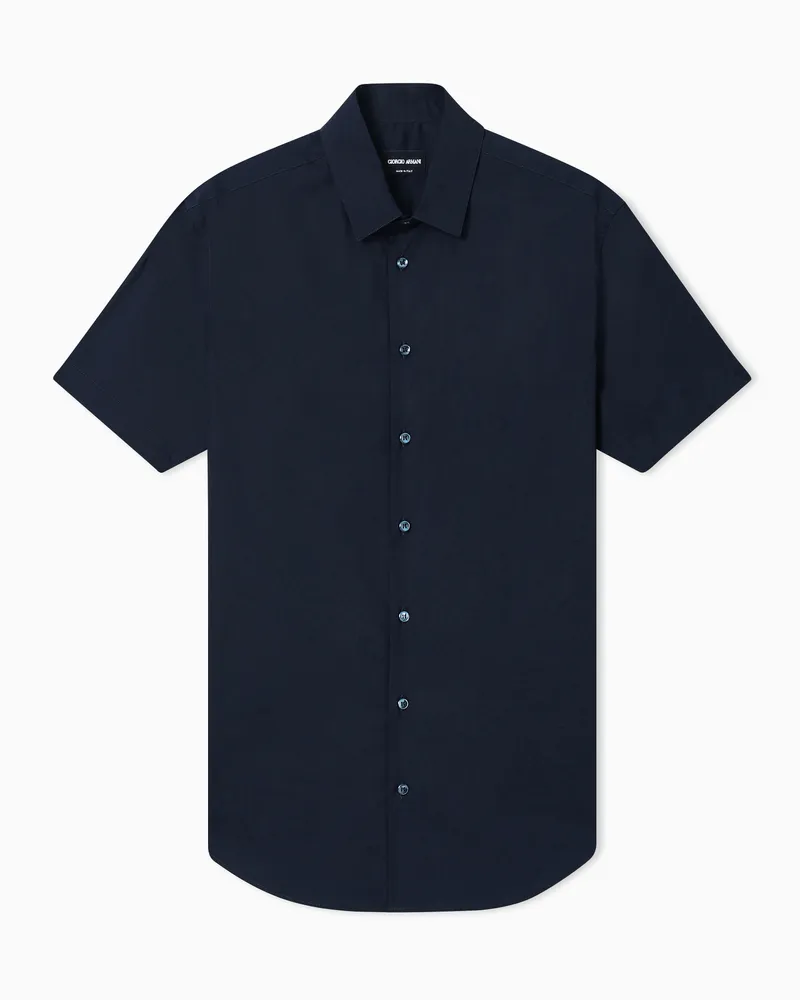 Giorgio Armani Kurzärmlige Bluse aus stückgefärbtem Stretch-Gewebe Marineblau