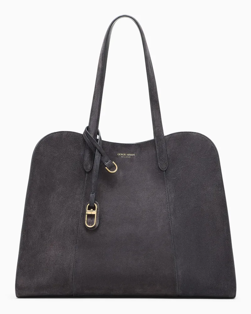 Giorgio Armani Schultertasche aus Veloursleder mit robusten Lederhenkeln Grau