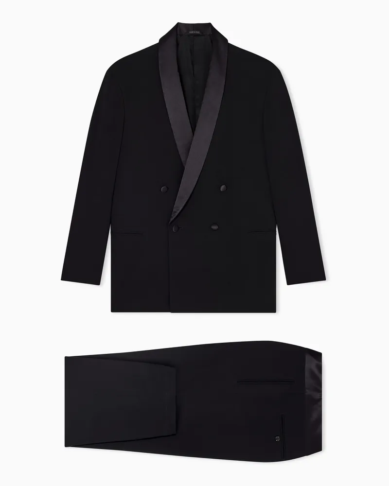 Giorgio Armani Doppelreihiger Krepp-Smoking aus reiner Schurwolle Schwarz