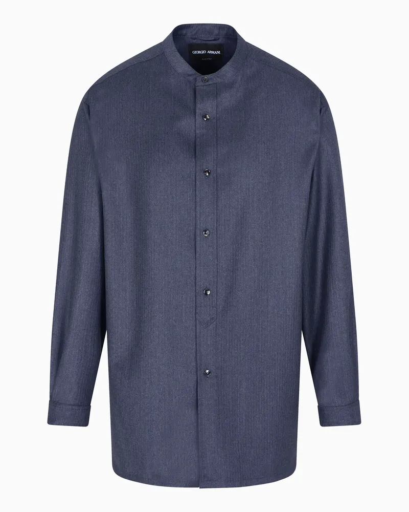 Giorgio Armani Hemd-Jacke aus Schurwolle mit Mikro-Fischgrat-Muster Grau