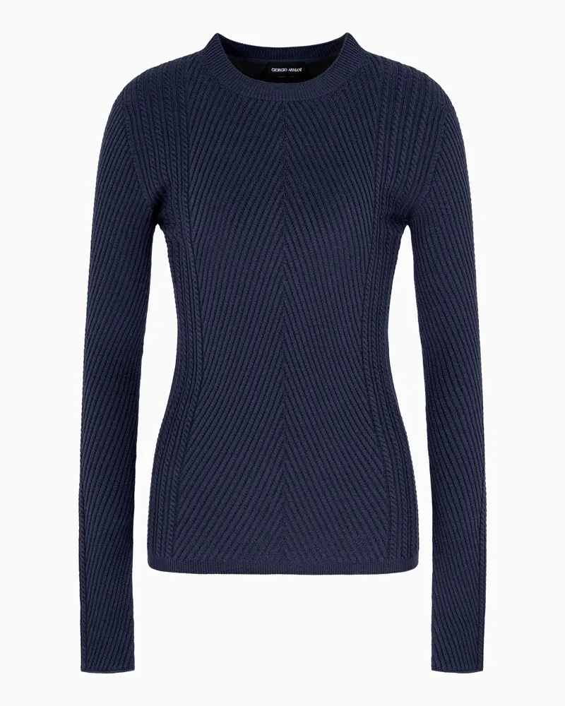 Giorgio Armani Pullover mit Rundhalsausschnitt aus reiner Schurwolle in Rippenstrick Braun