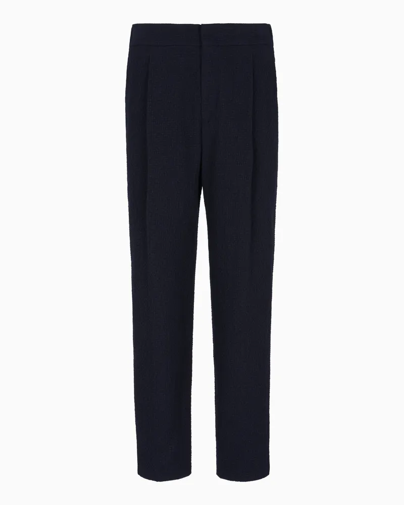 Giorgio Armani Seersucker-Hose mit einer Bundfalte, gefertigt aus Schurwolle Blau