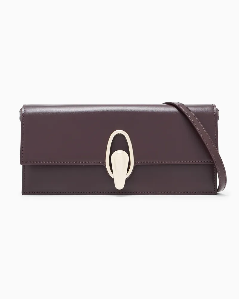 Giorgio Armani Glänzende Lederclutch mit Drehverschluss und Schulterriemen Burgunderrot