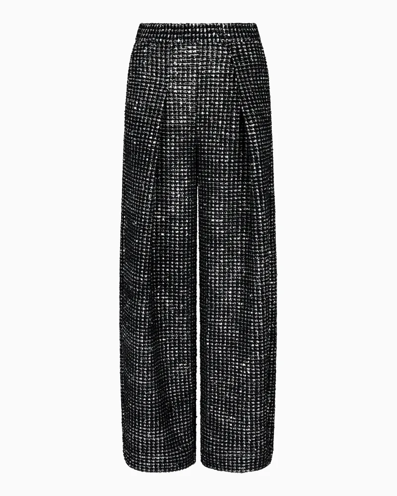Giorgio Armani Hose mit einfacher Bügelfalte, gefertigt aus Jersey mit Flock-Print und Pailletten Zweifarbig