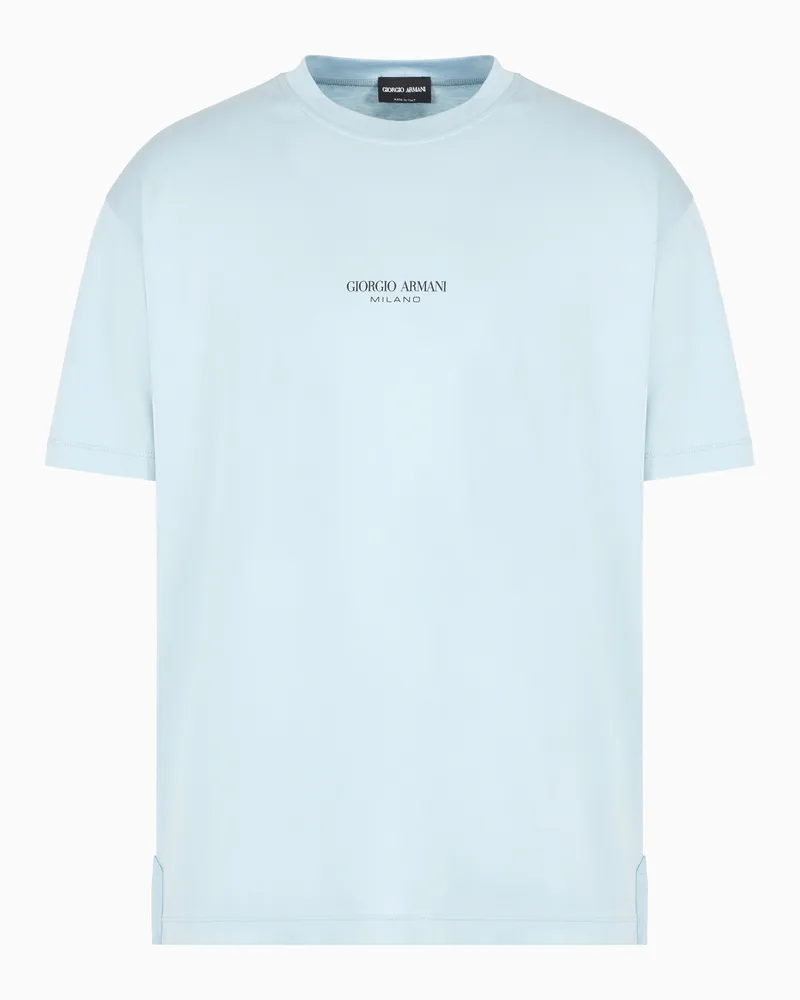 Giorgio Armani T-Shirt mit Rundhalsausschnitt aus Baumwoll-Interlock Hellblau