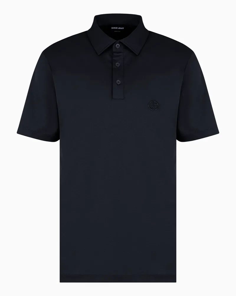 Giorgio Armani Poloshirt aus Baumwoll-Interlock mit Logostickerei Blau