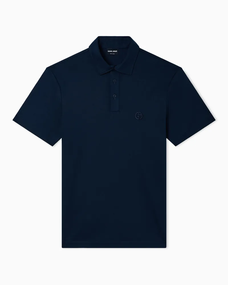 Giorgio Armani Poloshirt aus Baumwoll-Interlock mit Logostickerei Blau
