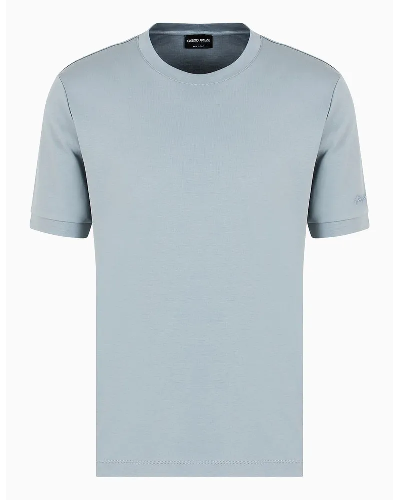 Giorgio Armani Asv Interlock-t-shirt Aus Bio-baumwolle mit Rundhalsausschnitt Azurblau