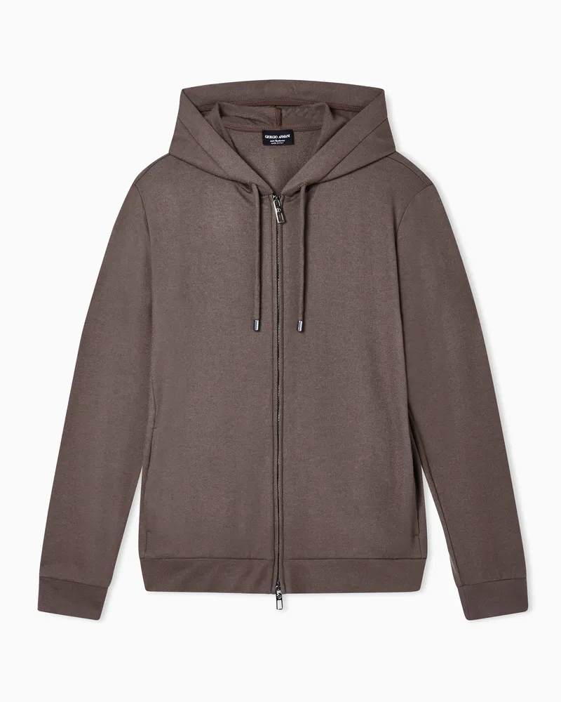 Giorgio Armani Kapuzenjacke aus Kaschmir-Jersey mit Reißverschluss Braun