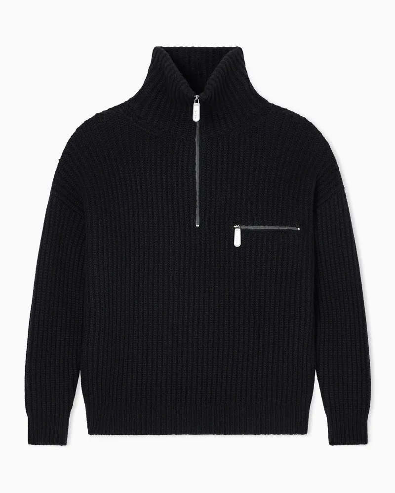Giorgio Armani Neve Pullover mit Reißverschluss aus reinem Kaschmir Schwarz