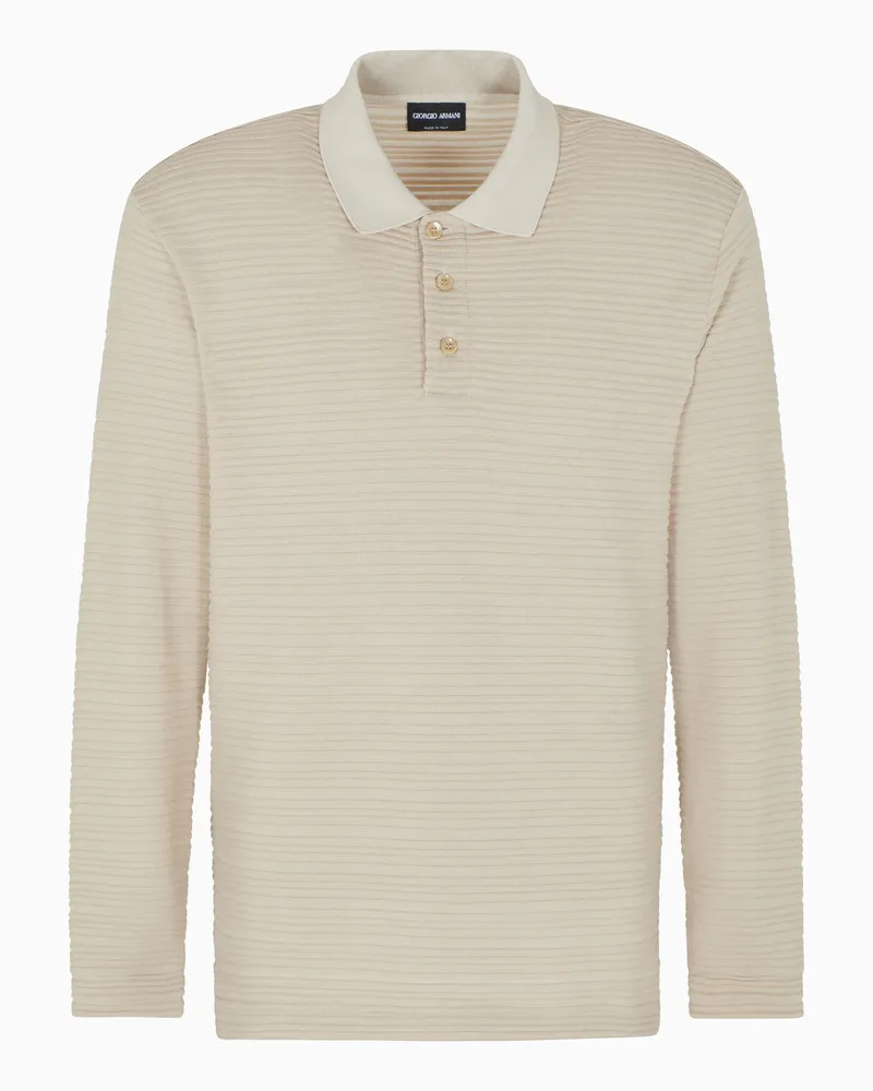 Giorgio Armani Langärmliges Poloshirt aus Woll-Jersey mit Streifen-Muster Beige