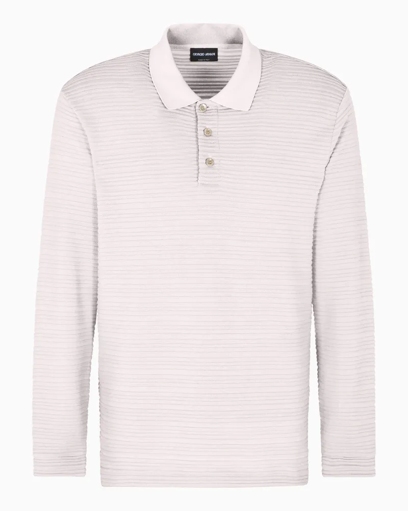 Giorgio Armani Langärmliges Poloshirt aus Woll-Jersey mit Streifen-Muster Beige