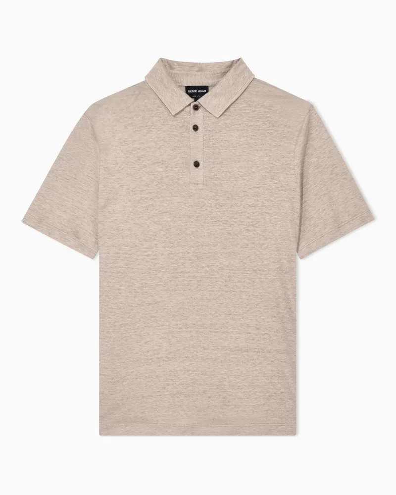 Giorgio Armani Jersey-Poloshirt mit kurzen Ärmeln aus reinem Leinen Beige