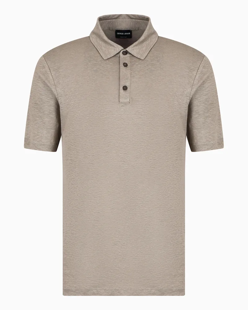 Giorgio Armani Jersey-Poloshirt mit kurzen Ärmeln aus reinem Leinen Beige