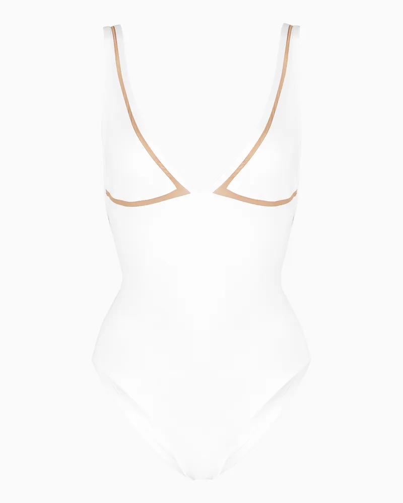 Giorgio Armani Einteiliger Badeanzug mit Details aus Tüll Weiß