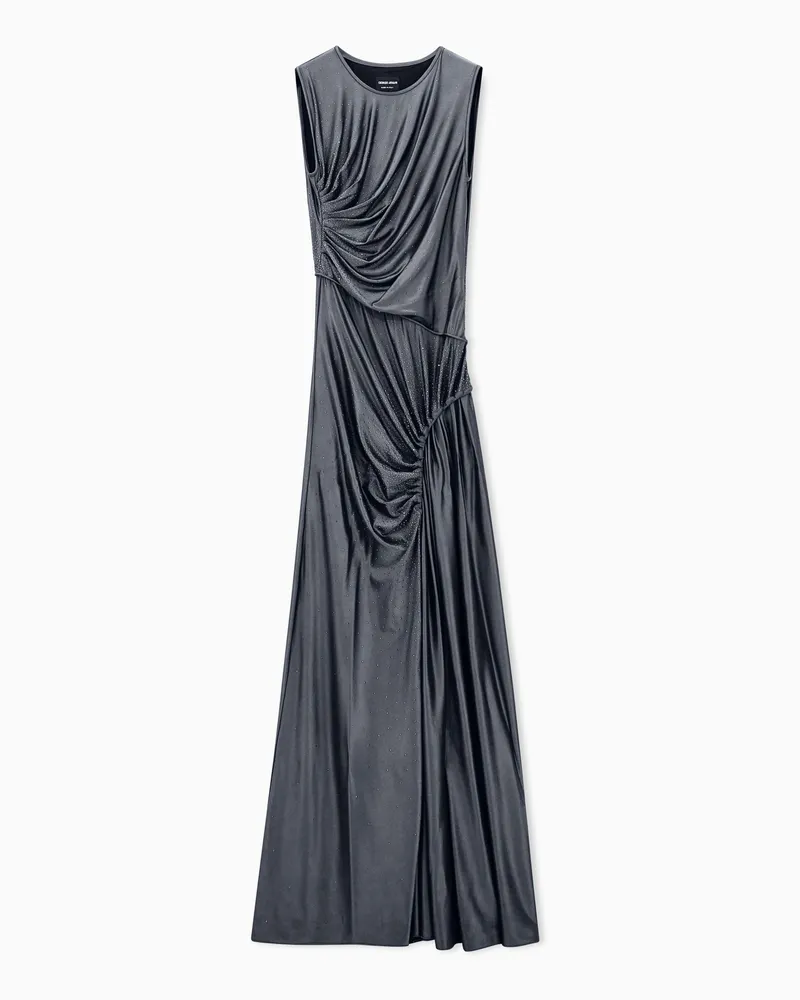 Giorgio Armani Abendkleid aus Viskosejersey mit Drapierung und Strass Grau