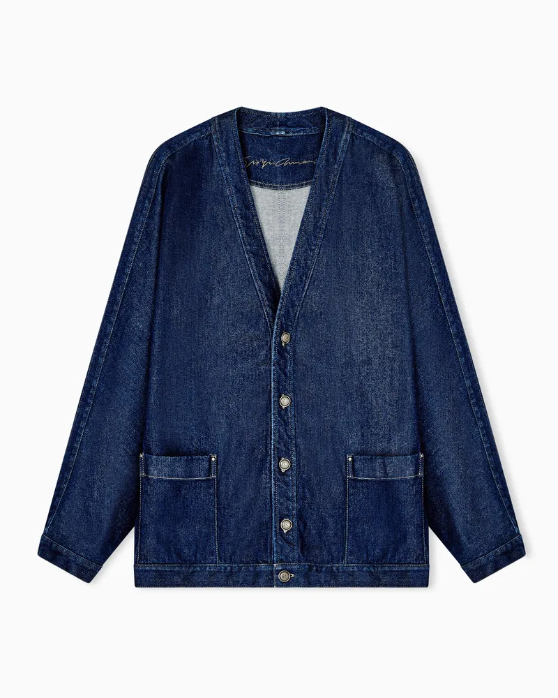 Giorgio Armani Stretch cotton denim shirt jacket Blau