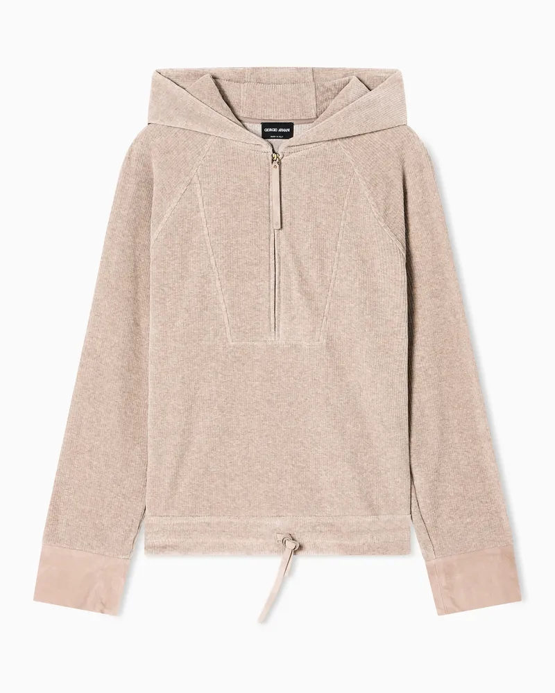 Giorgio Armani Kapuzen-Sweatshirt aus geripptem Chenille-Jersey Beige
