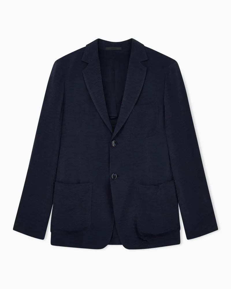 Giorgio Armani Einreihiges Sakko aus Cupro in Jacquard-Stoff-Verarbeitung Blau