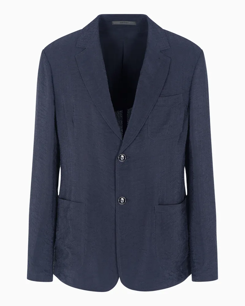 Giorgio Armani Einreihiges Sakko aus Cupro in Jacquard-Stoff-Verarbeitung Blau