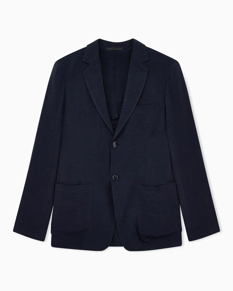 Giorgio Armani Einreihiges Sakko aus Cupro in Jacquard-Stoff-Verarbeitung Blau
