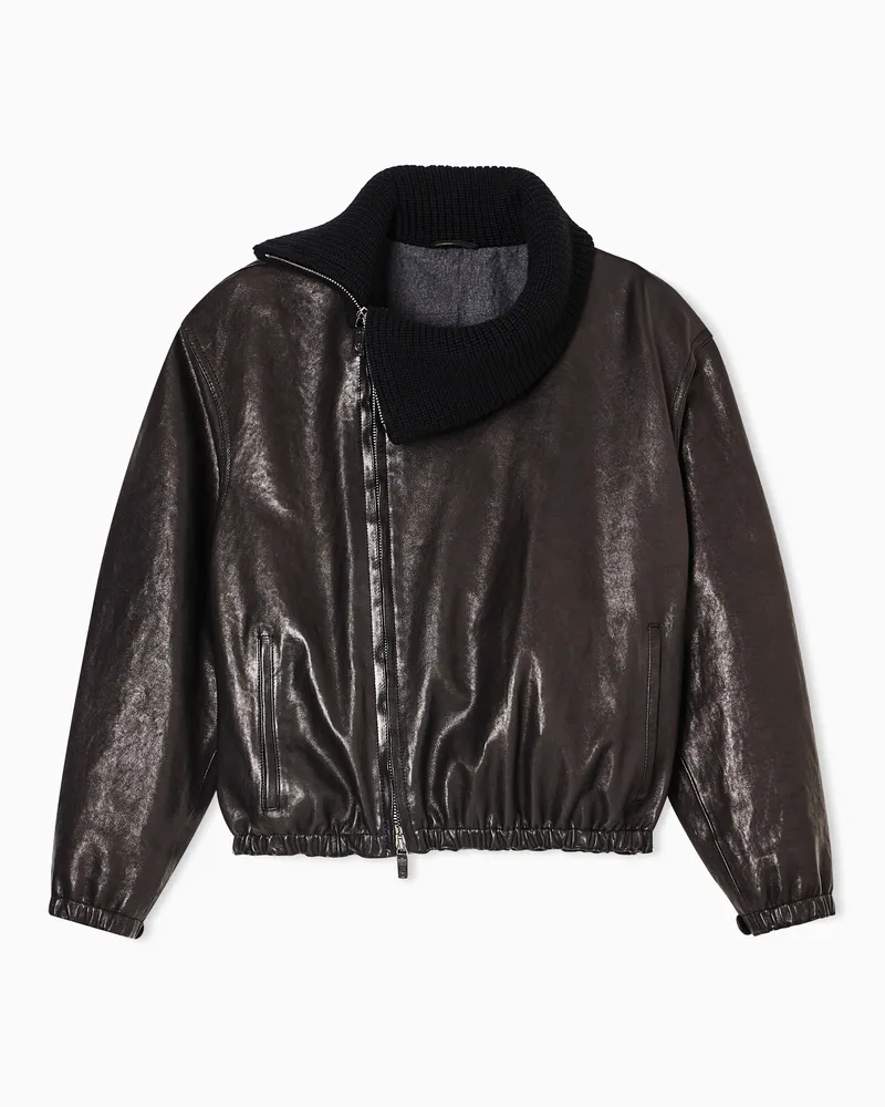 Giorgio Armani Bomberjacke aus Nappa mit Woll-Kragen Schwarz