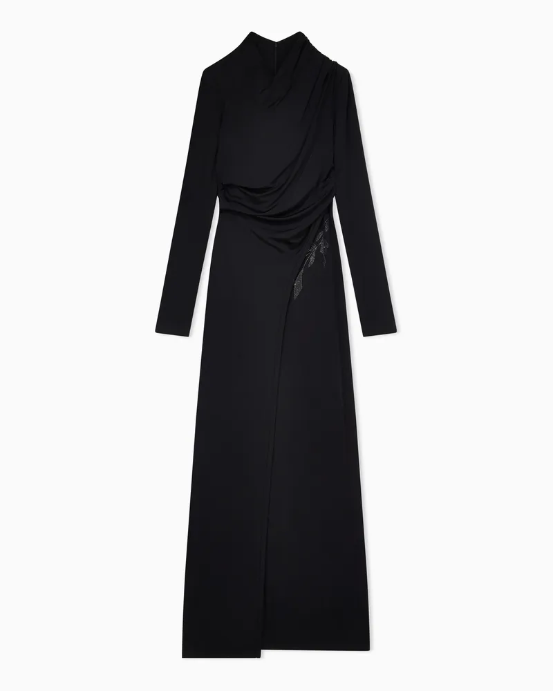 Giorgio Armani ASV Langes Kleid aus elastischem Viskosejersey mit Strass Schwarz