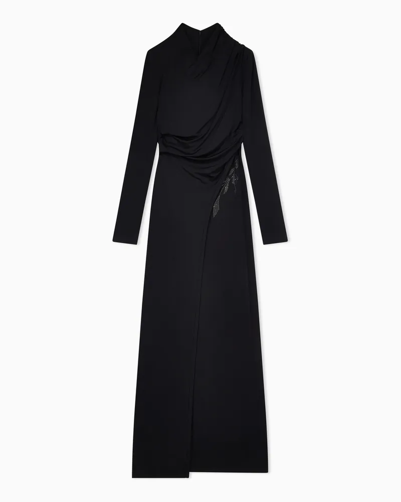 Giorgio Armani ASV Langes Kleid aus elastischem Viskosejersey mit Strass Schwarz