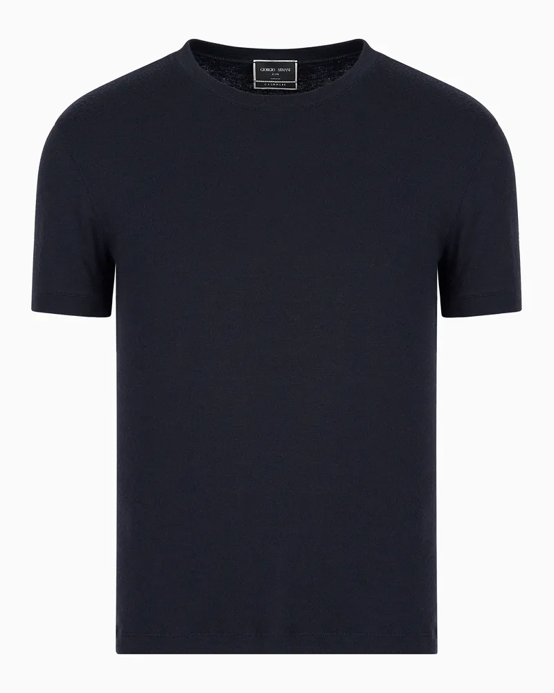 Giorgio Armani Kurzärmliger Icon Kaschmirpullover Marineblau